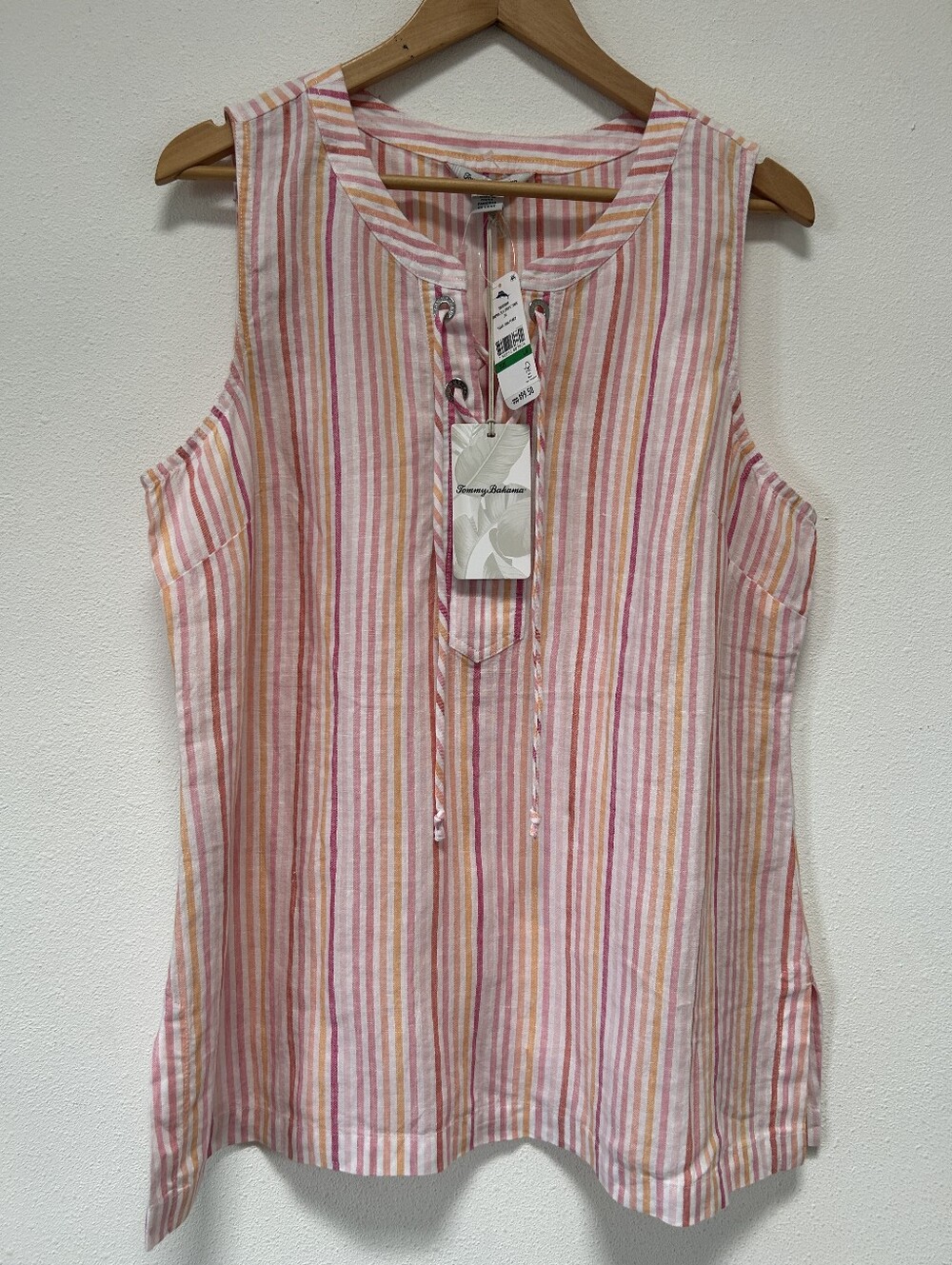 NWT Tommy Bahama Sleeveless Striped Tie-Front Top - Pink/Peach
